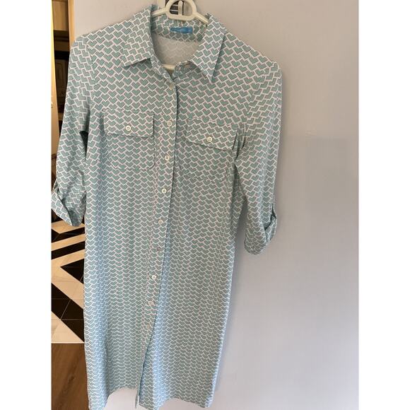 J McLauglin Womens Shirtdress Aqua XS Nylon Career Travel Preppy Packable - Picture 1 of 7